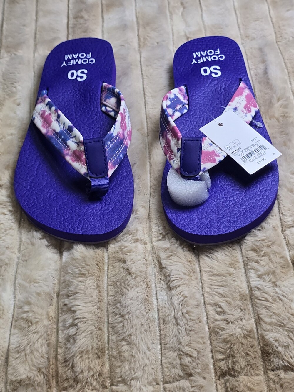 NWT SO Comfy Foam Purple Tie Dye Flip Flop Size 7